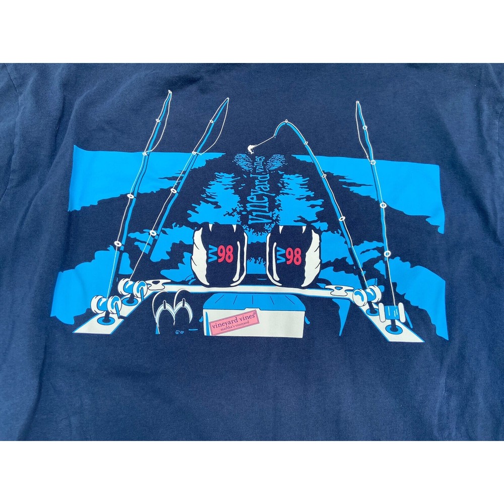 Vineyard Vines VV98 Fishing Navy 100% Cotton Long Sleeve Tshirt S